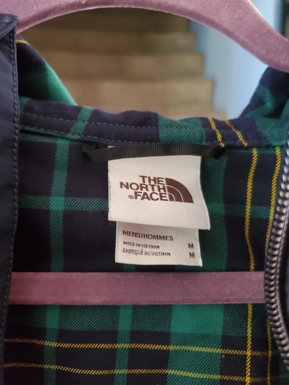The North Face Navy Hooded Raincoat with Plaid Lining